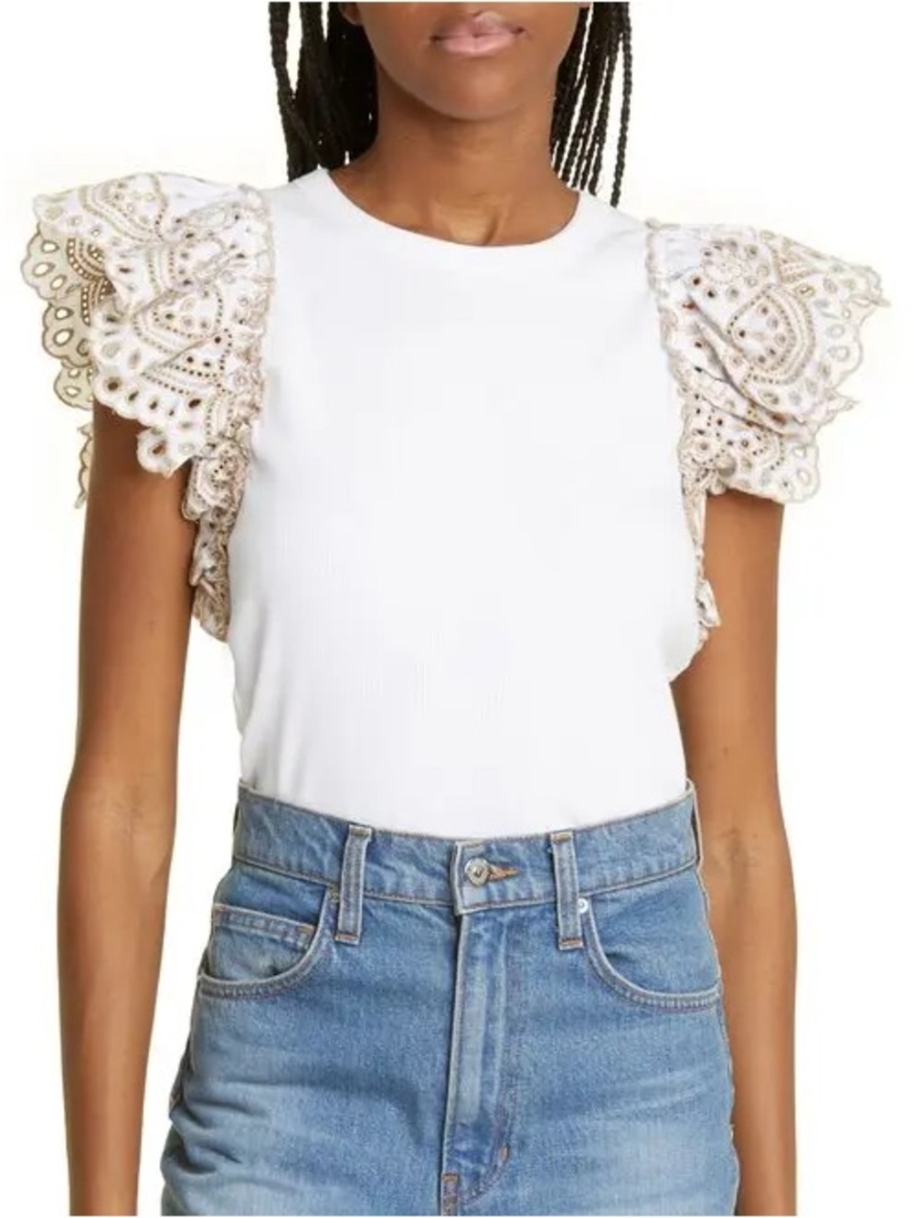 Veronica Beard Julianka Eyelet Ruffle Sleeve Stretch Cotton top, size M - Picture 1 of 3